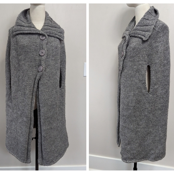Stefanel Grey Wool Alpaca Blend Knit Sweater Cape Minimalist Luxury - Picture 2 of 14